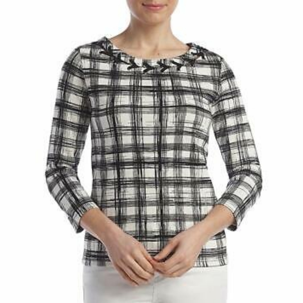 NWT, Rafaella Petite Go For Geo Cotton Top